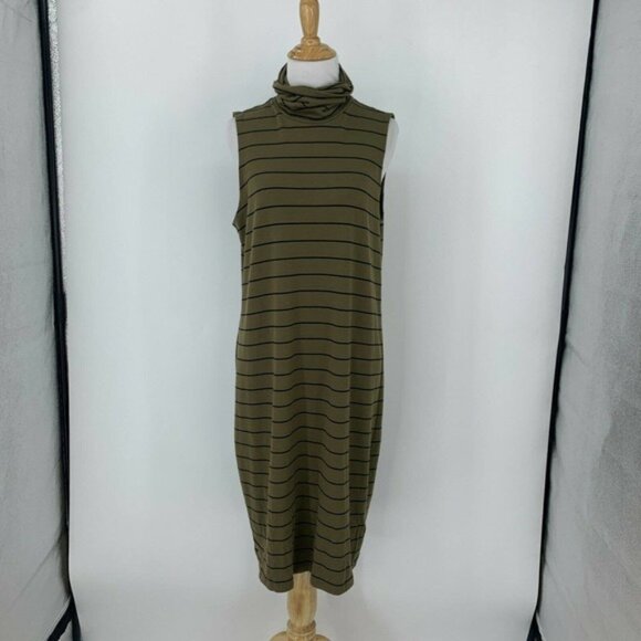 Old Navy Turtleneck Shift Dress Women Size M Stripe Sleeveless Knit Knee Length - Picture 2 of 10